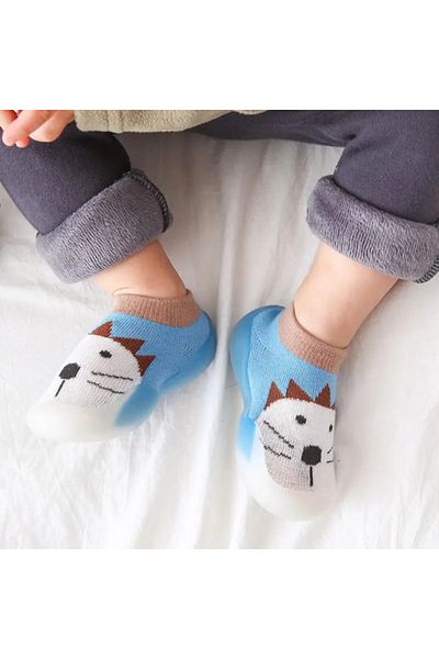 Superbaby Mocasini bleu cu talpa antiderapanta - Animalutul alb