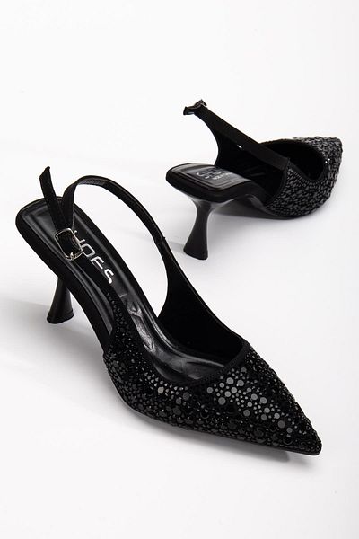 Dilimler Ayakkabı Women's Evening Dress Shoes Black Thin Heeled Stone Slab