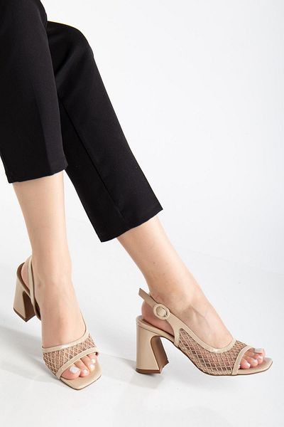 Dilimler Ayakkabı Women's Heeled Sandals Skin Side Mesh Patent Leather