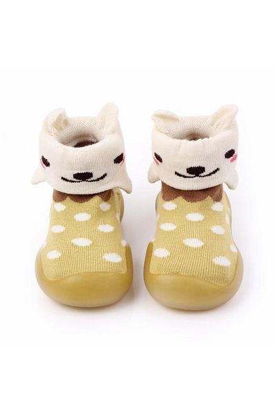 Superbaby Mocasini mustar cu talpa de silicon antiderapanta - Kitty