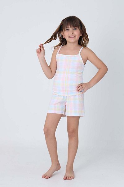 GRI MOR TEKSTIL Girl's Cotton Rope Strap Shorts Pizzama Set