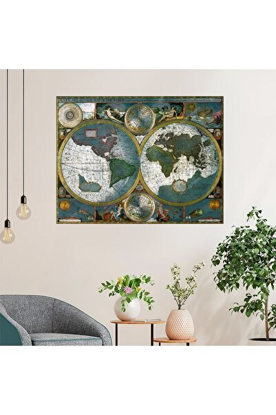HDART Soyut Modern Dekoratif Eskitme Dünya Haritası Harita Duvar Tablo Tablos...