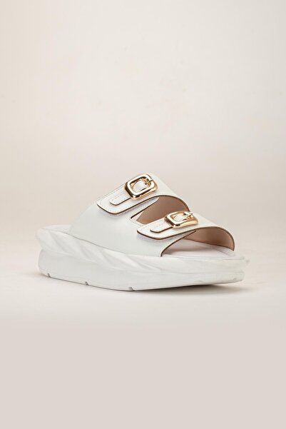 Dilimler Ayakkabı Жіночі тапочки на підкладці, білі, з 2 ремінцями, зі штучної шкіри