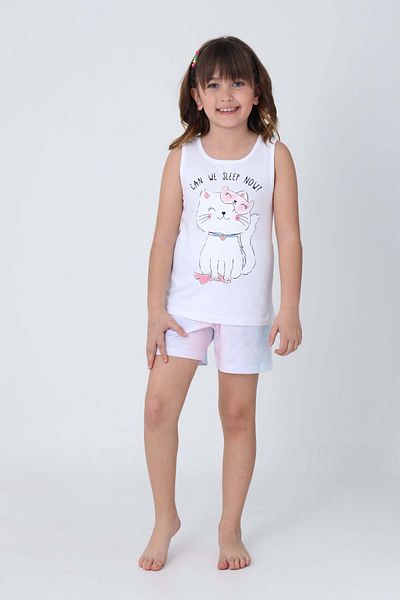 GRI MOR TEKSTIL Girl's Cotton Zero Sleeve Shorts Pajama Set