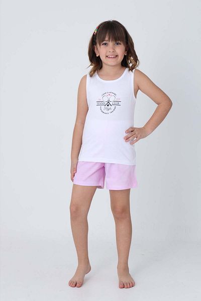 GRI MOR TEKSTIL Girl's Cotton Zero Sleeve Shorts Pajama Set