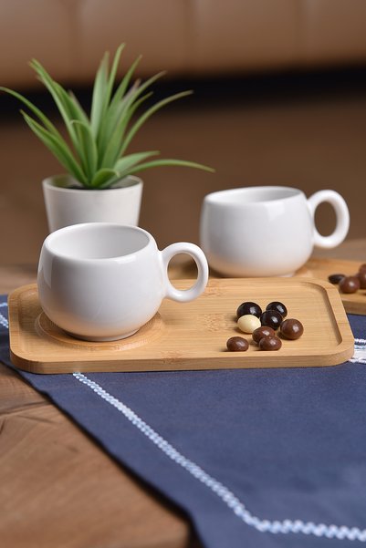 ShoppingPortal Set of 2 Cups with Bamboo Presentation Plate Tuk Coffee Cup for 2 People