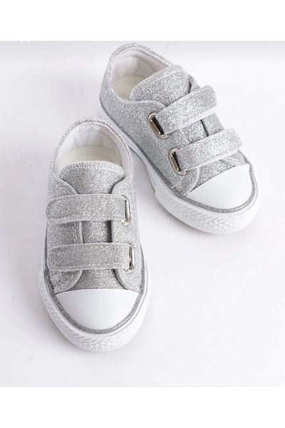 Aurora Shoes Girl's Light Detailed Velcro Silver Glitter Casual Shoes