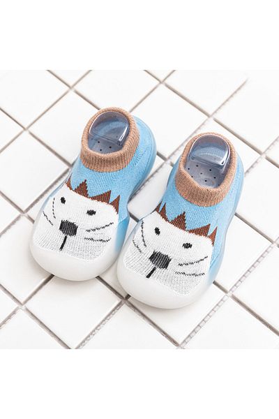 Superbaby Mocasini bleu cu talpa antiderapanta - Animalutul alb