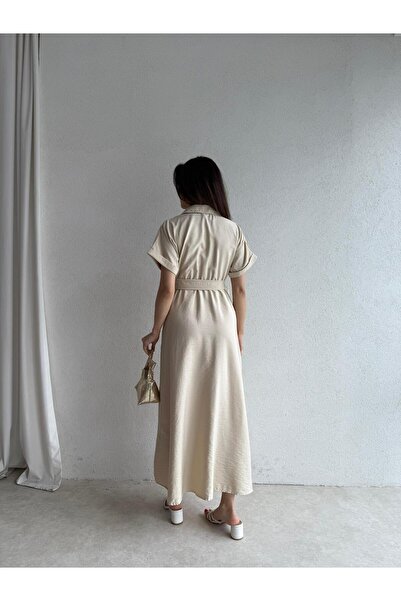 Mooi Butik SYBİL Midi Φόρεμα 4756 - Κρέμα