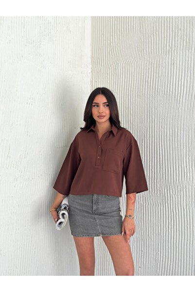 sportiness Πουκάμισο από ύφασμα με λεπτομέρεια στον χεριού, με τριώντα τέταρτα μανίκια