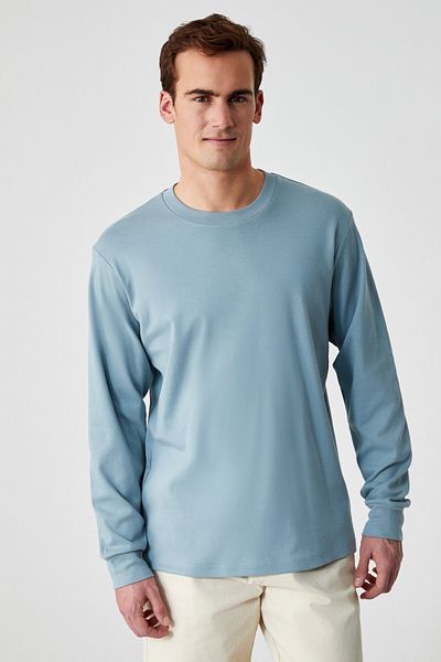 GRIMELANGE Boone Men's Regular Crew Neck Long Sleeve Ice Blue T-Shirt
