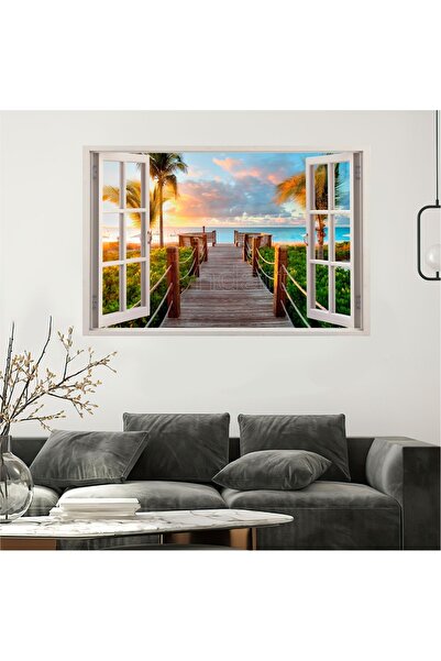 HDART Soyut Açılır Pencere Görünümlü Deniz İskele Sahil Doğa Manzaralı Manzar...