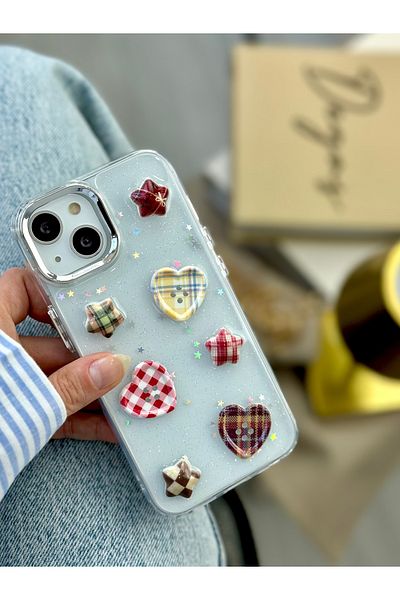 Go Aksesuar غلاف هاتف من السيليكون الإيبوكسي متوافق مع هاتف Apple Iphone 13 - 14 - 15 مع تصميم زر ثلاثي الأبعاد