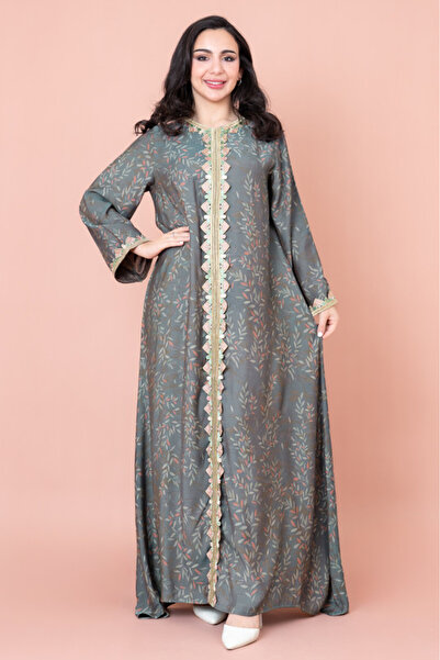 IKKXA جلابية مطبوعة مطرزة عصرية