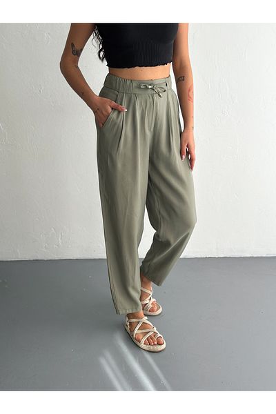 sportiness Soft Texture Waist Lace up Buttoned Modal Fabric Pants