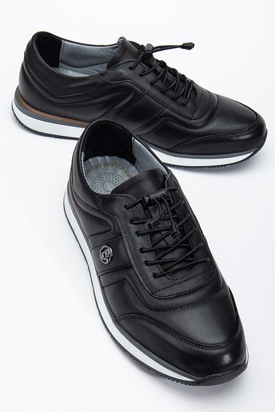 Dilimler Ayakkabı Genuine Leather Men's Casual Shoes Black Elastic Laced Thin Sole