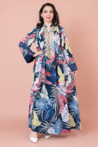 IKKXA جلابية مطرزة بأوراق الشجر المزهرة