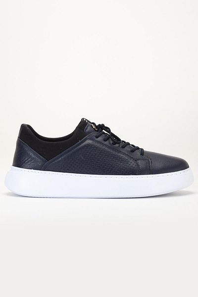 Dilimler Ayakkabı Genuine Leather Men's Casual Shoes Navy Blue Stretch and Elastic Laced Eva Sole