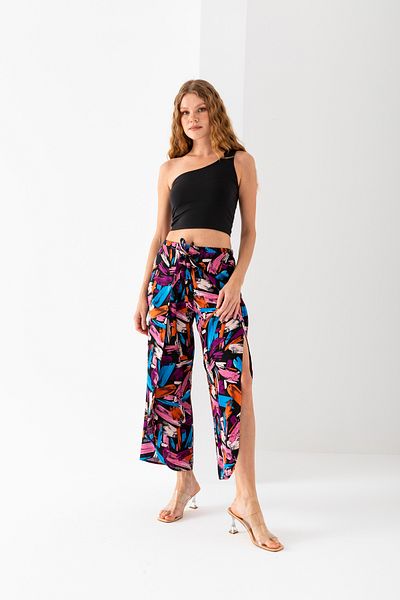 EtkiModa Women's Plum Blue Pink Multicolor Envelope Cover Viscose Woven Baggy Trousers with Shorts Inside