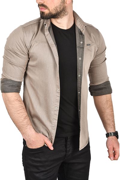 DeepSEA Ανδρικό βιζόν Slim Fit βαμβακερό τζιν πουκάμισο Easy Iron Snap Fastener Lycra Sports πουκάμισο 2502504