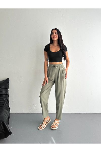 sportiness Soft Texture Waist Lace up Buttoned Modal Fabric Pants