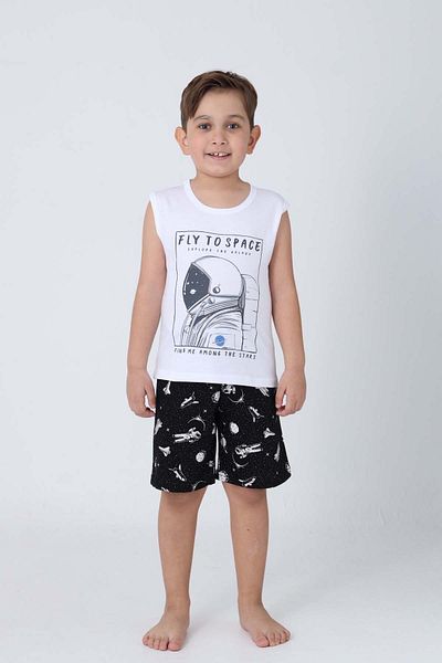 GRI MOR TEKSTIL Boy's Cotton Zero Sleeve Shorts Suit