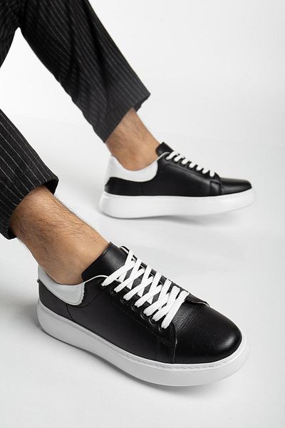 Dilimler Ayakkabı Genuine Leather Men's Casual Shoes Black Thick Sole Laced