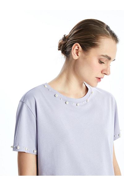 LC Waikiki Tricou pentru femei cu decolteu rotund brodat cu margele (S5)