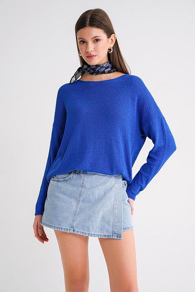 Mixray 6933 Pulover de damă cu gât subțire, tricotaj sezonier, albastru