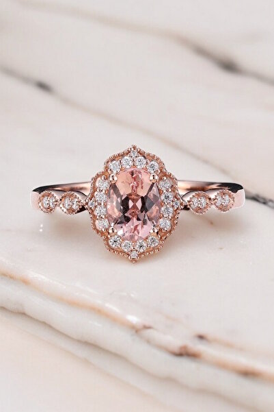 My Diamond Morganit Ve Pırlanta Taşlı Vintage Tasarım Yüzük