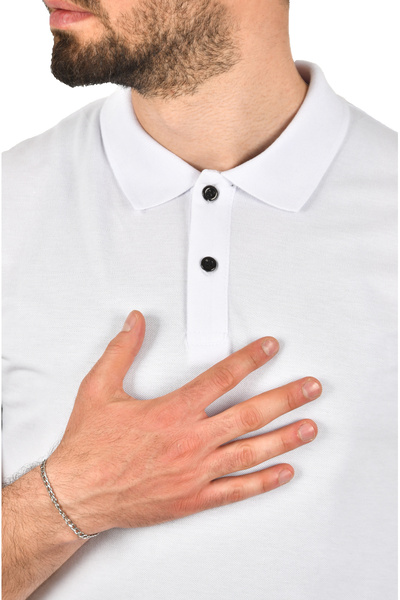 DeepSEA Erkek Beyaz Dar Kesim Pamuklu Polo Yaka Tişört Slim Fit Nefes Alan Kıvrılmaz Polo Yaka Tişört 250302