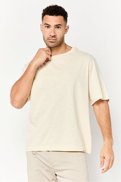 WRANGLER Men Crew Neck Short Sleeve Plain T-shirt, Beige