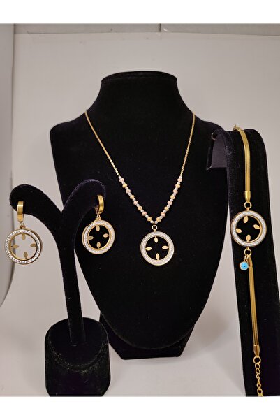 Romea Dorika Zincir Çelik Çeyreklik Kolye & Çeyreklik Bileklik & Çeyreklik Küpe Takı Seti