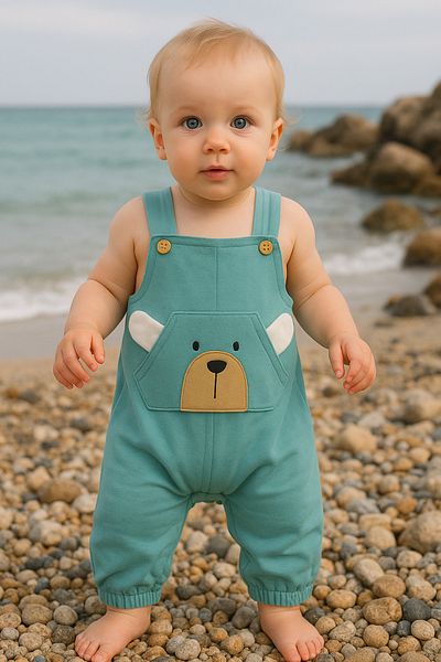 BEREKET BABY Girl's Denim Overalls with Plush Teddy Bear Pocket and Suspender – Comfortable and Fun Design