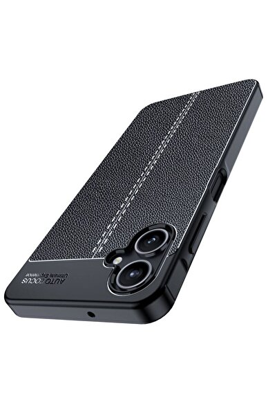 Fibaks Samsung Galaxy A06 Kılıf Kamera Çıkıntılı Deri Görünümlü Dikiş Desenli Koruyucu Kapak