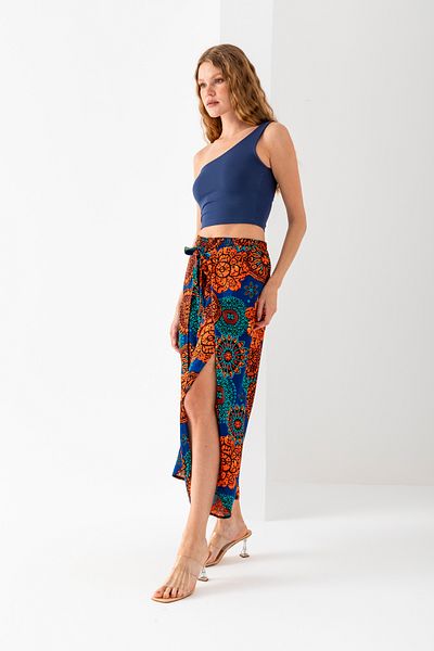 EtkiModa Women's Orange Petrol White Envelope Cover Fold Inside Shorts Viscose Woven Baggy Trousers