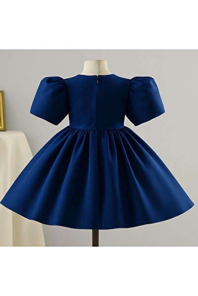 MUSGEM Ειδικά σχεδιασμένο βραδινό φόρεμα για κορίτσια Umay Model Navy Blue Color με αξεσουάρ από πέτρα