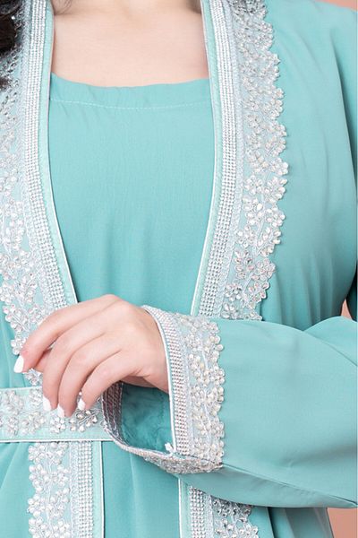 IKKXA Solid Embroidery Belted 2-Piece Kaftan