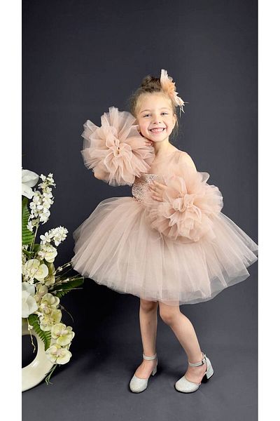 PefyBaby Pom-Pom Sequined Girl's Tutu Evening Dress, Dress, Wedding Powder