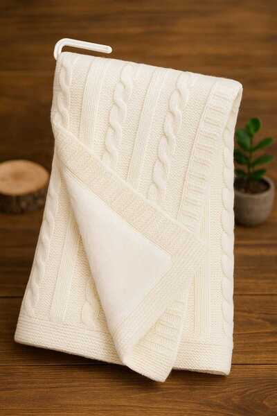 Amur At Kuyruğu Desenli Triko Battaniye Saç Örgü