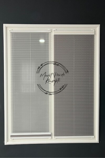 Macit Design Gece Gündüz Katlanabilir Koyu Gri Çiftli Plise Perde, Cam Balkon...