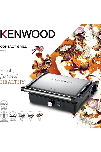 Kenwood Health Grill 2000W, 3 Adjustable Grill Positions - HGM31.000SI, Silver