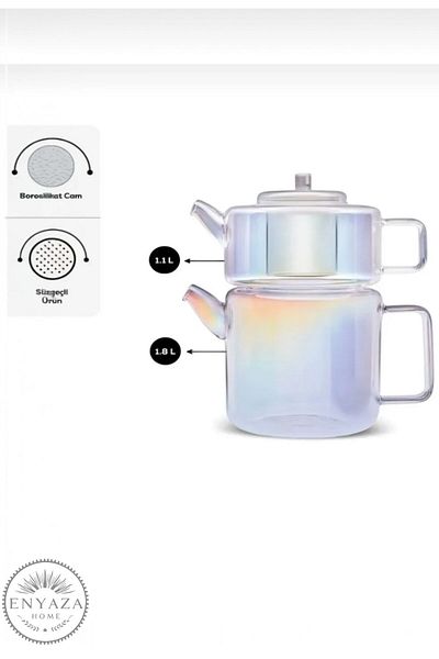 ENYAZA(2024) Borosilicate Glass Teapot Set Colorful''1100 Ml-1800 ml'' Transparent/Colorful