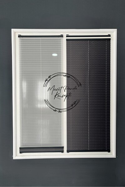 Macit Design Gece Gündüz Katlanabilir Antrasit Çiftli Plise Perde, Cam Balkon...