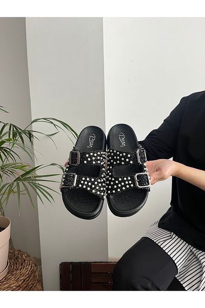 Behtah Kundura Glitter Stone Ορθοπεδική Μαλακή Σόλα Comfort Μοντέλο Παντόφλες Διπλή Πόρπη BRK Καθημερινές Άνετες Παντόφλες