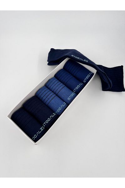 STOCALZE Men's Short Elasticless Socks Set of 6. 3 Different Navy Blue Toned Cotton Socks