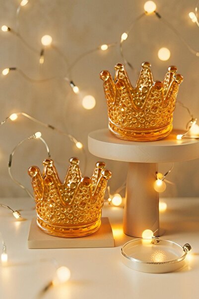 Open Home Concept 2'li Set Kristal Taç Mumluk, Küllük Gold