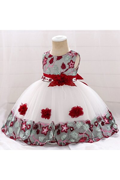Superbaby Occasion dress with burgundy embroidery