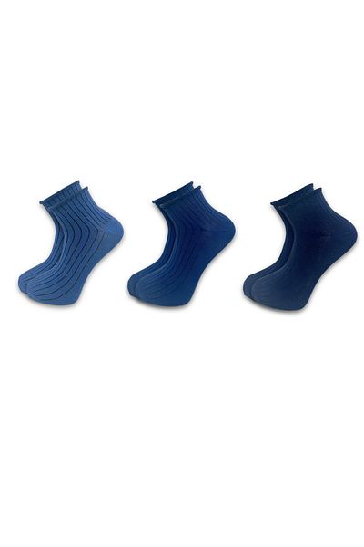 STOCALZE Men's Short Elasticless Socks Set of 6. 3 Different Navy Blue Toned Cotton Socks