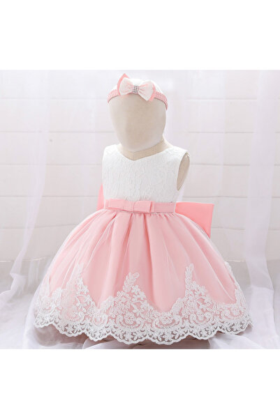 Superbaby Rochita alba cu roz de ocazie cu dantela